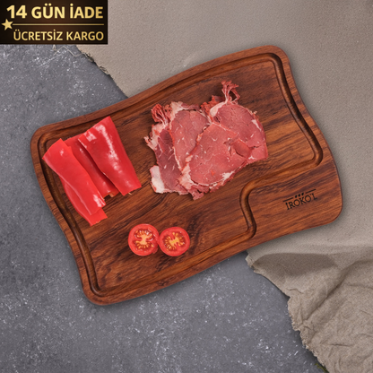 İROKO'L Premium İroko Ahşap Et ve Sunum Tahtası Doğal, , Dayanıklı Mutfak Kesme Panosu