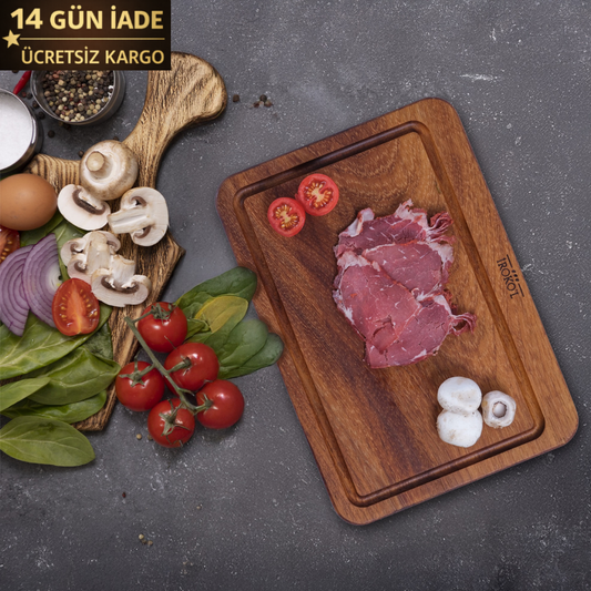 İROKO L Doğal İroko Ahşap Kesme ve Sunum Tahtası 33x23 cm