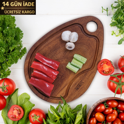 İROKO'L Doğal İroko Ahşap Damla Formlu Kesme ve Sunum Tahtası 35x25 cm
