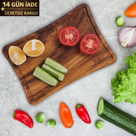 İROKO'L El Yapımı Masif Ahşap Kesme ve Servis Tahtası 35x25 cm