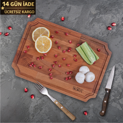 İROKO'L Doğal Ahşap Sunum ve Kesme Tahtası – Masif Kayın, 33x23 cm, Servis ve Mutfak Kullanımı İçin