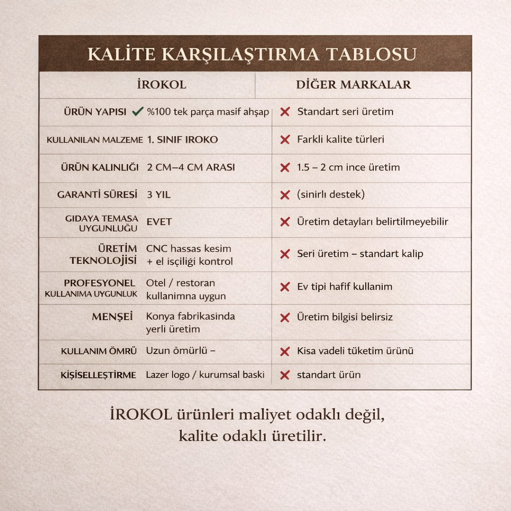 İROKO'L Premium Ahşap Kesme ve Sunum Tahtası 33x23cm Masif Kayın Mutfak Doğrama Bloğu