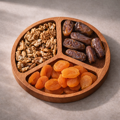 El Yapımı Ahşap Çerezlik – 3 Bölmeli Sunum Tabağı