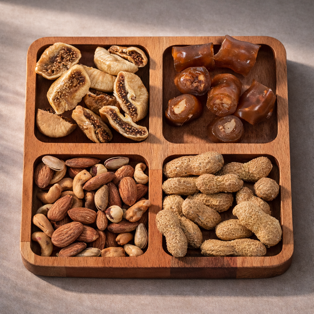 El Yapımı Ahşap Çerezlik – 4 Bölmeli Sunum Tabağı